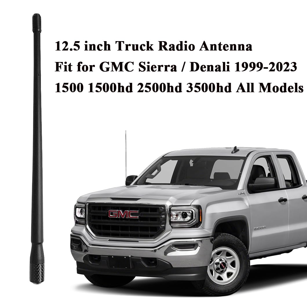 Truck Radio Antenna Fit for Chevy Silverado (1999-2024) & for GMC Sierra/Denali (1999-2024) | Optimized AM/FM Radio Reception | 12.5" Flexible Durable