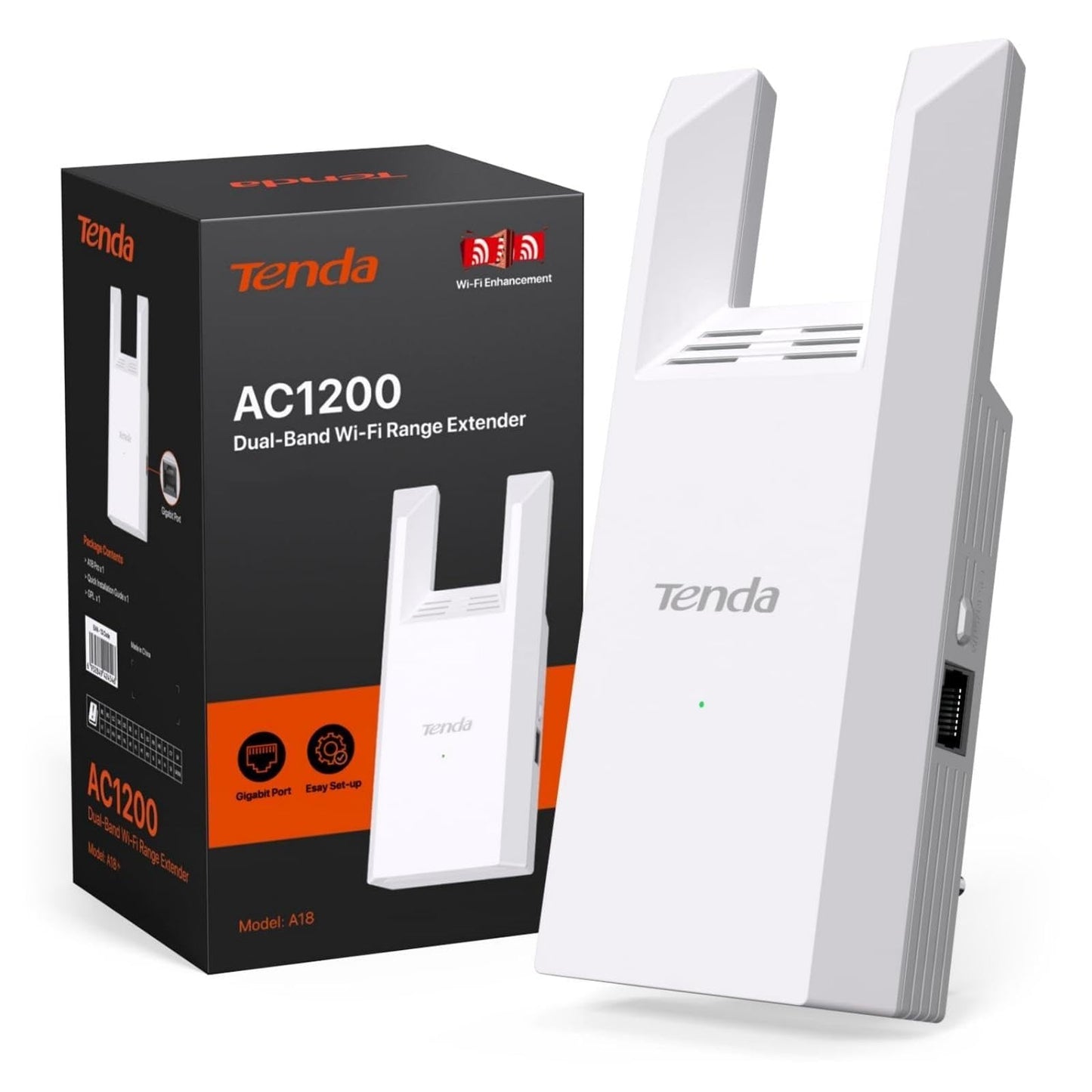 Tenda WiFi Range Extender AC1200, Dual-Band867Mbps 5GHz/300Mbps 2.4GHz, WiFi Booster Suitable for Every House, One Ethernet Port(A18 V4.0)