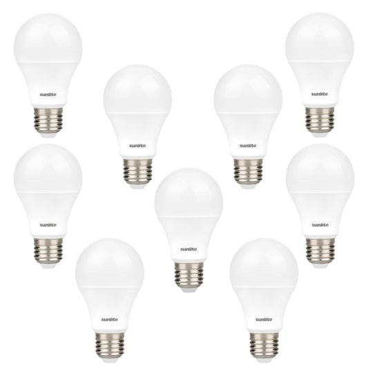 Sunlite A19 Standard 9 Watt LED Light Bulbs, (60 Watt Equivalent), 800 Lumens, Medium Base (E26), Non-Dimmable, Frost, ETL Listed, 5000K Daylight, 9