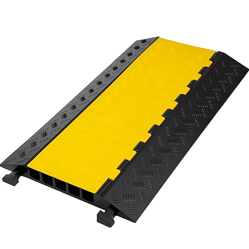 Happybuy 5 Channel Cable Protectors Extreme Rubber Cable Ramps Heavy Duty Protective Cable Wire Cord Ramp Driveway Rubber Traffic Speed Bumps Cable