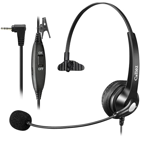 Callez 2.5mm Telephone Headset with Noise Cancelling Mic & Mute Switch Office Phone Headset Compatible with Panasonic VTech AT&T ML17929 Cisco SPA