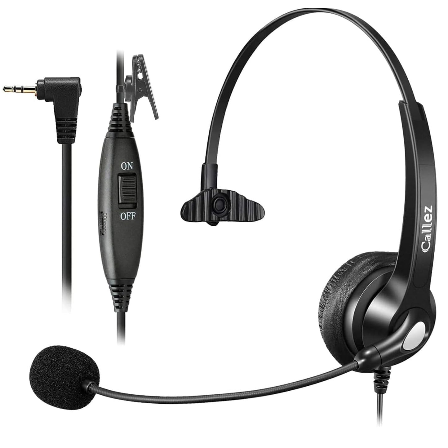 Callez 2.5mm Telephone Headset with Noise Cancelling Mic & Mute Switch Office Phone Headset Compatible with Panasonic VTech AT&T ML17929 Cisco SPA
