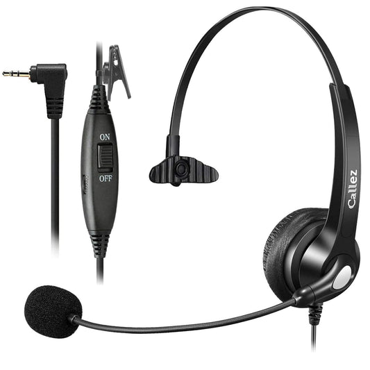 Callez 2.5mm Telephone Headset with Noise Cancelling Mic & Mute Switch Office Phone Headset Compatible with Panasonic VTech AT&T ML17929 Cisco SPA