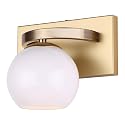 Canarm Monroe 1-Light Vanity Fixture, Mid-Century Modern Gold Finish with White Glass Shade, Damp Rated Wall Sconce for Bathroom or Powder Room