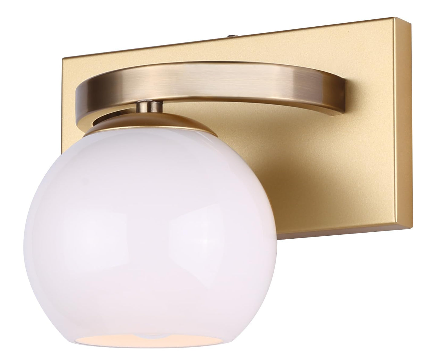 Canarm Monroe 1-Light Vanity Fixture, Mid-Century Modern Gold Finish with White Glass Shade, Damp Rated Wall Sconce for Bathroom or Powder Room