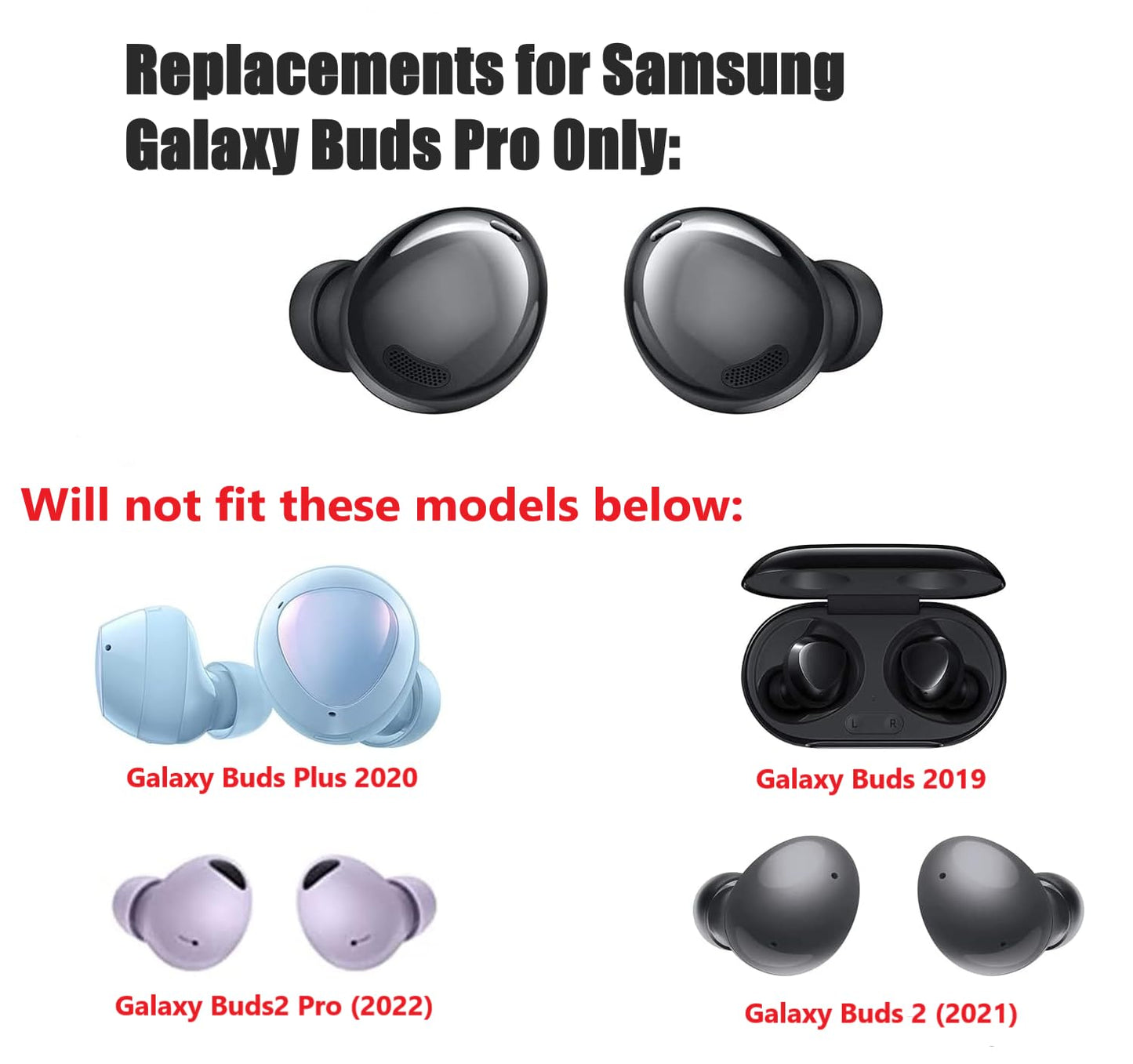 Samsung Galaxy Buds Pro Replacement Rubber Earbud Tips Headphones Ear Tips, 6 Pairs Small, Medium and, Large (Black)