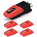 1 Cartridge with 4 Record Player Needles Replacement - Diamond Stylus for Crosley, Victrola, LP Vinyl Player - Easy Install Turntable Parts Kit