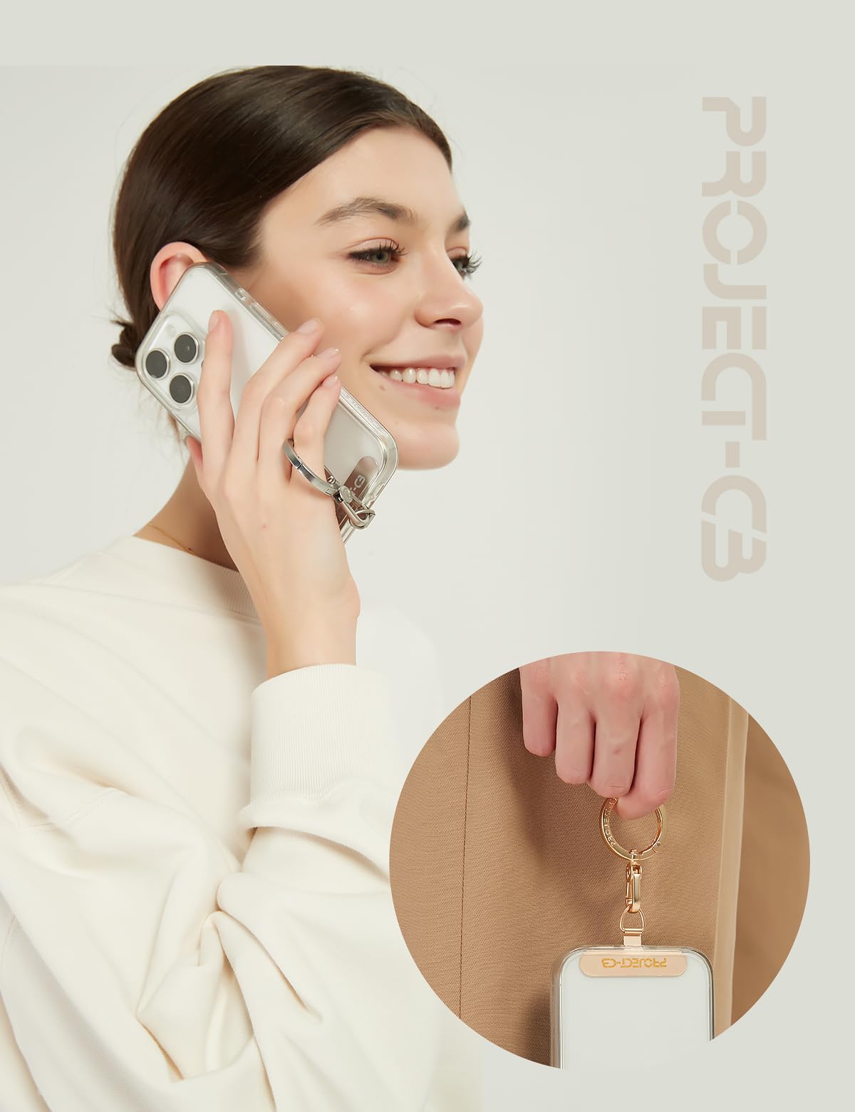 project-cb Phone Tether Tab, Lanyard Patch, Phone Stand, Strap Tab, Phone Key Ring, Ring Holder (Gold)