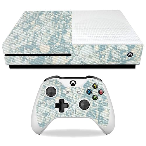MIGHTY SKINS MightySkins Carbon Fiber Skin for Microsoft Xbox One S - Blue Seashells | Protective, Durable Textured Carbon Fiber Finish | Easy
