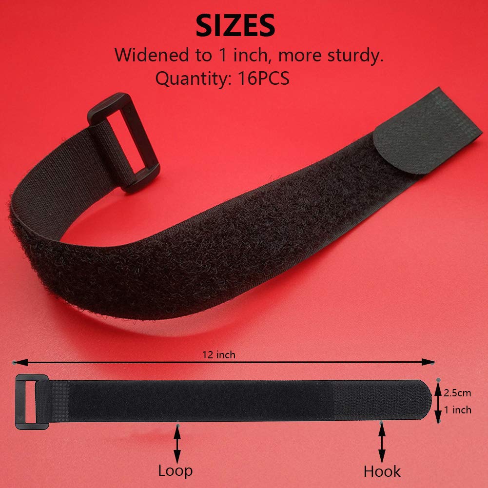 [16 Pack] Cable Straps 12 inch, Reusable Fastening Cable Ties Set, Adjustable Multipurpose Hook and Loop Securing Cinch Straps for Cord Management (1