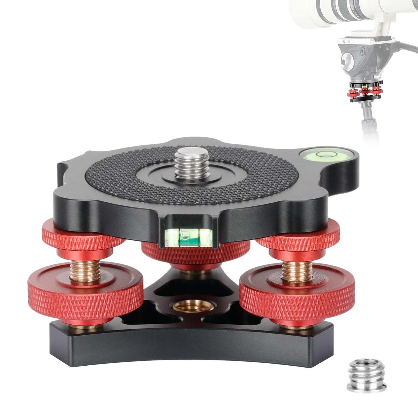 Koolehaoda Tripod Head Leveling Base Camera Leveler, Aluminum Tripod Leveler Stand with +/-5° Precise Angle Adjustment, 3/8" Thread for DSLR Camera