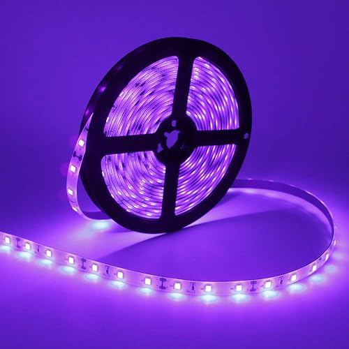 LightingWill Super Bright 60W LED UV Black Light Strip, Waterproof Blacklights 5M/16.4ft 3528SMD 300LED Ultraviolet Light for Party Night Fishing
