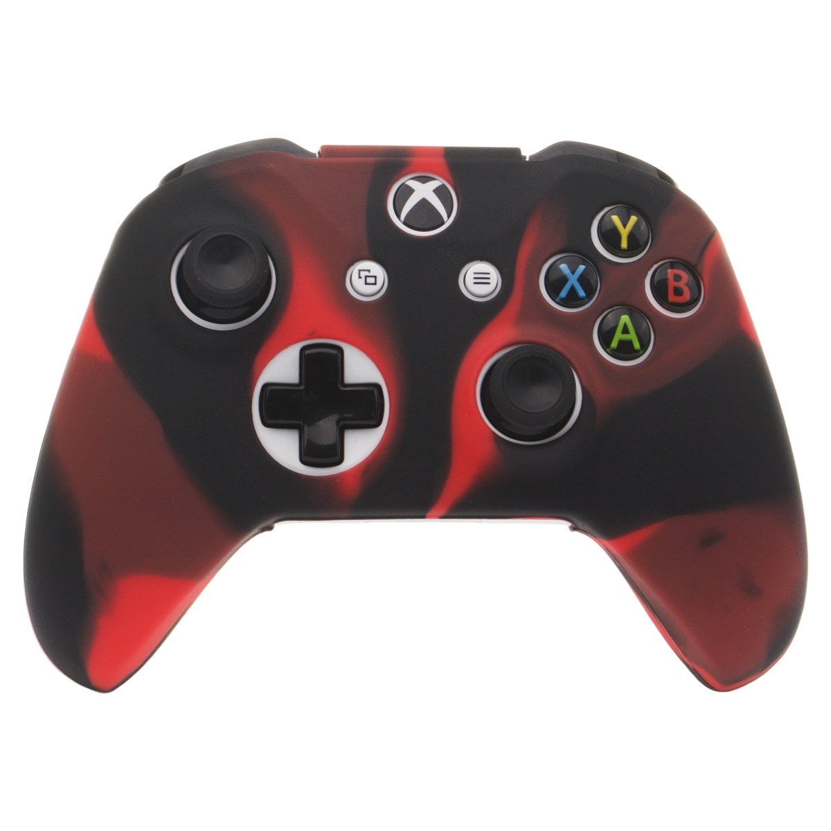 YoRHa Silicone Cover Skin Case for Microsoft Xbox One X & Xbox One S Controller x 1(red Black) with Pro Thumb Grips 8 Pieces