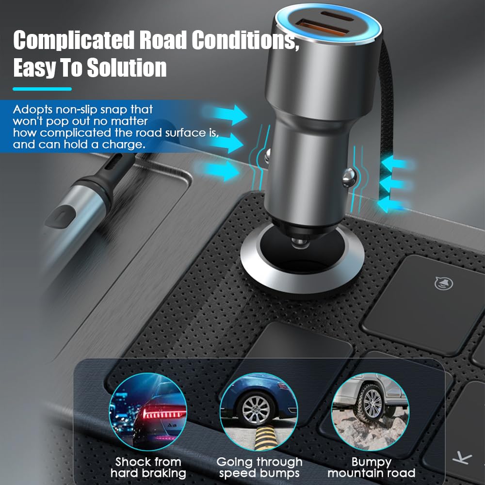 USB C Car Charger Adapter, Cigarette Lighter Adapter, Fast Charging [PD QC 3.0] Car Accessories with 2 Socket Splitter Fits All Vehicles, Car Cell