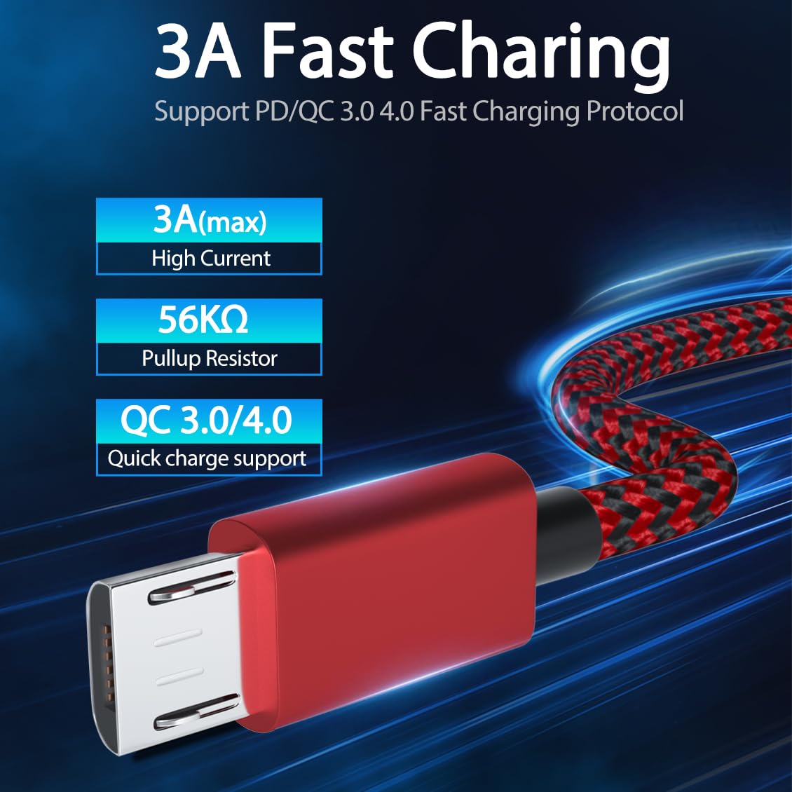 Micro USB Cable,6FT Fast Android Charging Cord for Kindle Fire, PS4 Controller,Alcatel Phone,Braided Charger Cord for Fire Tablet,Samsung Galaxy S7