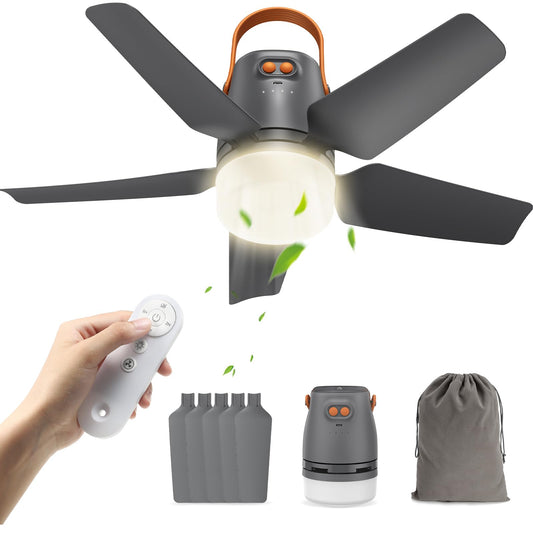 21" Portable Ceiling Fan with Light & Remote,20400mAh Battery Operated Outdoor Ceiling Gazebo Fan for Patios/Canopy/Cruise,Rechargeable Battery
