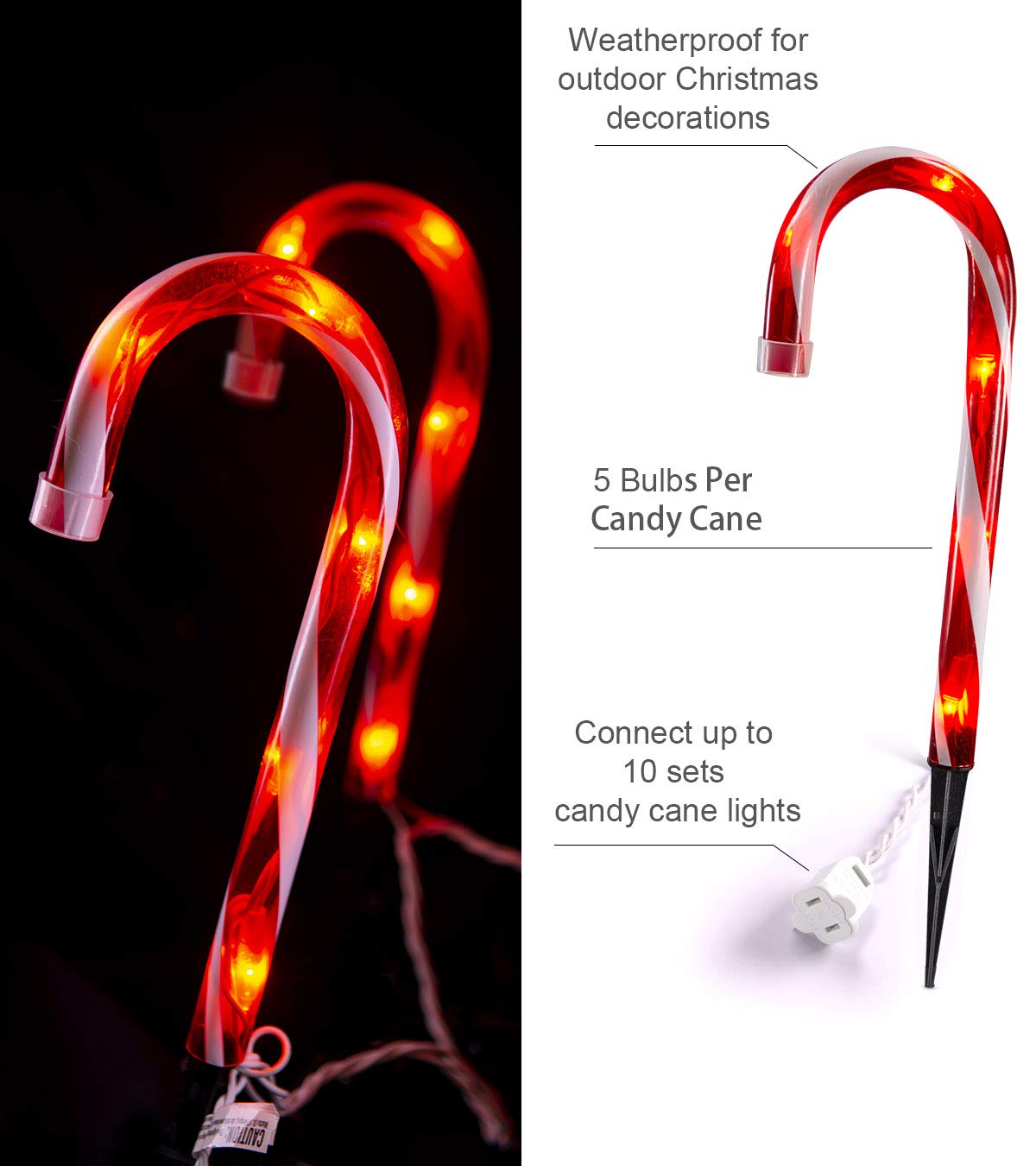 Christmas Candy Cane Lights Outdoor Pathway -10 Pack Lighted Candy Cane Pathway Markers Lights Walkway, 10 inch Candycane Christmas Sidewalk Outdoor