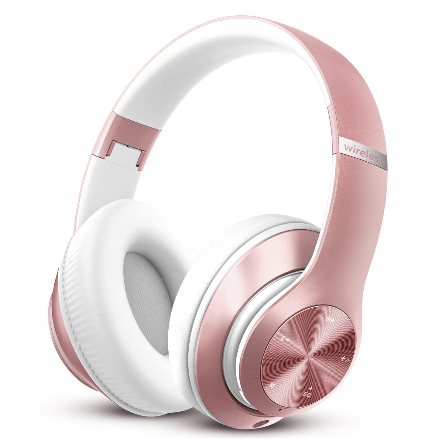 Tuitager 9S Over Ear Bluetooth Headphones, 60 Hours Playtime, Hi-Fi Stereo, Deep Bass, Microphone, Foldable, Rose Gold