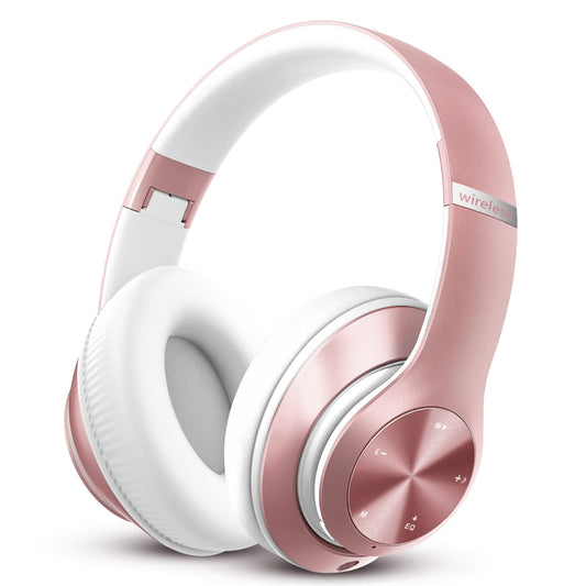 Tuitager 9S Over Ear Bluetooth Headphones, 60 Hours Playtime, Hi-Fi Stereo, Deep Bass, Microphone, Foldable, Rose Gold