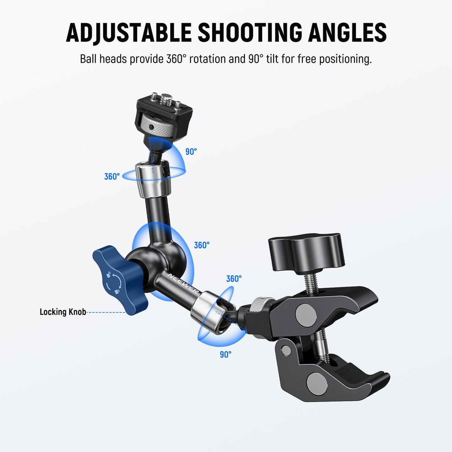 NEEWER 7" Articulating Magic Arm Clamp Mount with Super Clamp, Camera Monitor Mount with 1/4" 3/8" ARRI Locating Pins & Holes for DSLR Action Camera
