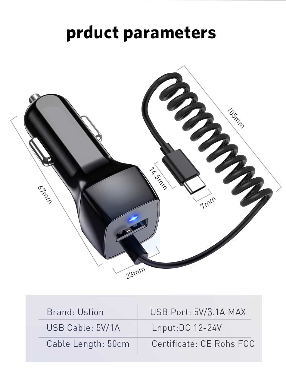 Compatible for Samsung Galaxy S22 S10 S20 S10E USB Type C Car Charger, Carhope Ultra Rapid Retractable Dual-Port Charger Adapter USB C Cable