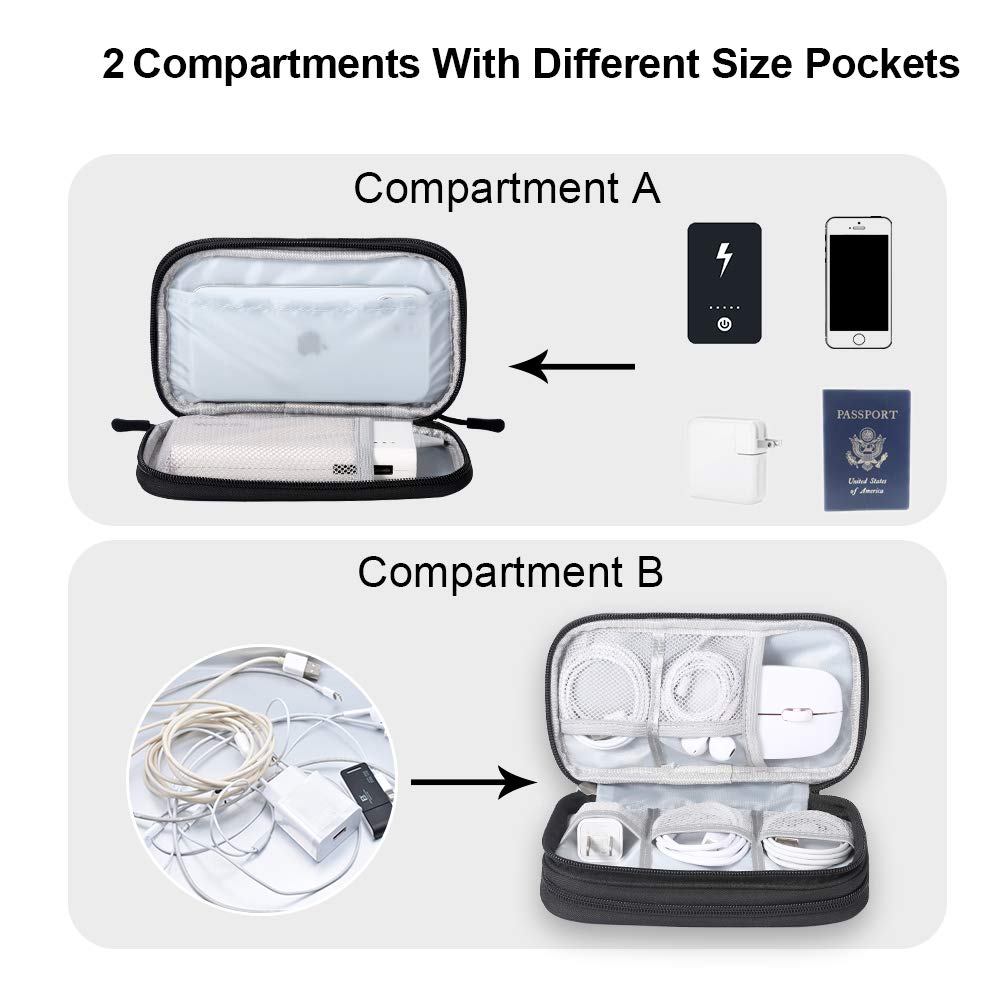 DDgro Electronics Travel Organizer, Tech Accessories Pouch Bag for Cables/Charger & Cords (Small, Black)
