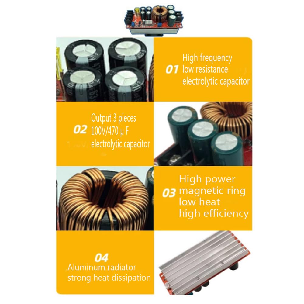 KOOBOOK 1Pcs 1200W 20A DC Car Step-up Power Supply Module Boost Converter Adjustable 10-60V to 12-83V