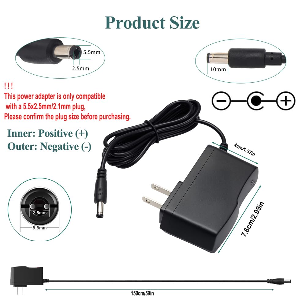 5V DC Power Supply 2A Wall AC Adapter 100-240V 50-60Hz to DC 5 Volt 2 Amp Power Adapter Cord with 5.5x2.5mm Plug for TV Box LED Strip Lights Speaker…