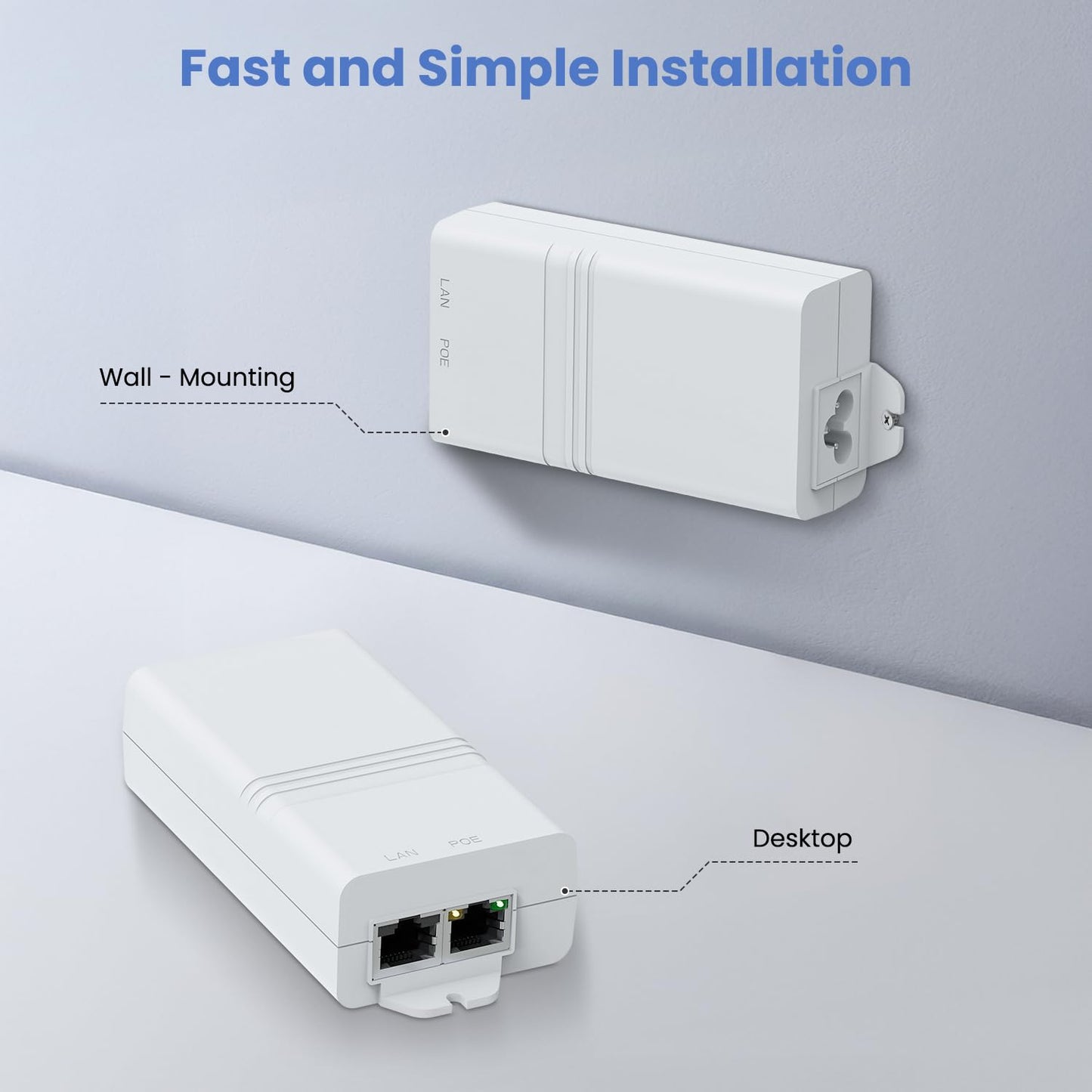 10Gbps PoE+ Injector, 30W IEEE 802.3at/af Compliant, 10 Gigabit Ethernet Port, for High-Speed Data Transmission to IP Camera, Access Point, NVR