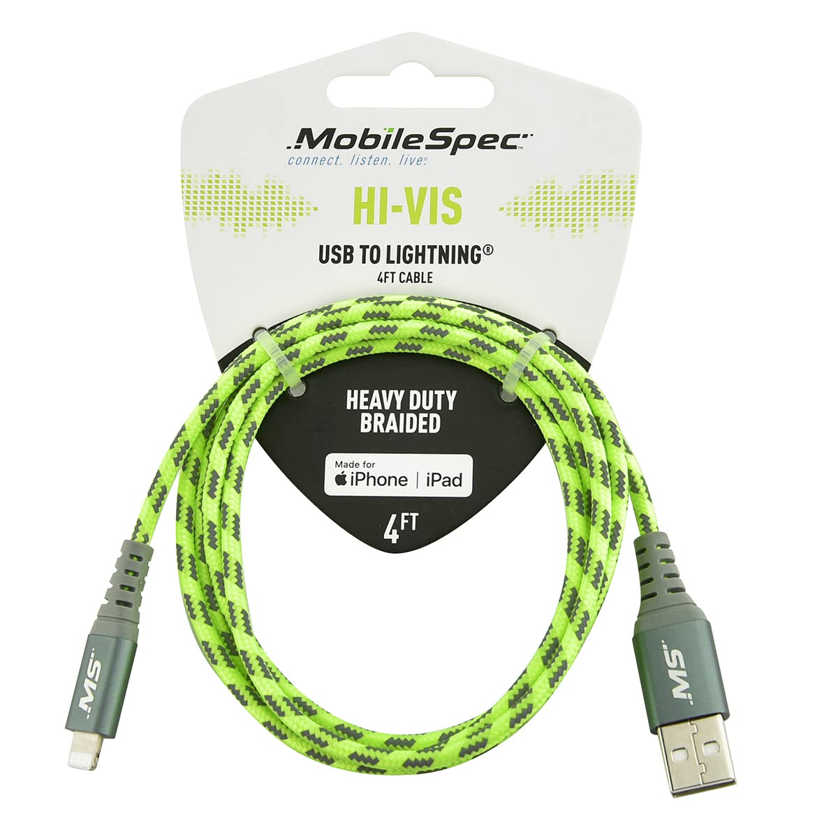 MobileSpec MBSHV0422 Hi-Visibility 4 Foot Lightning(R) to USB-A Cable - Yellow