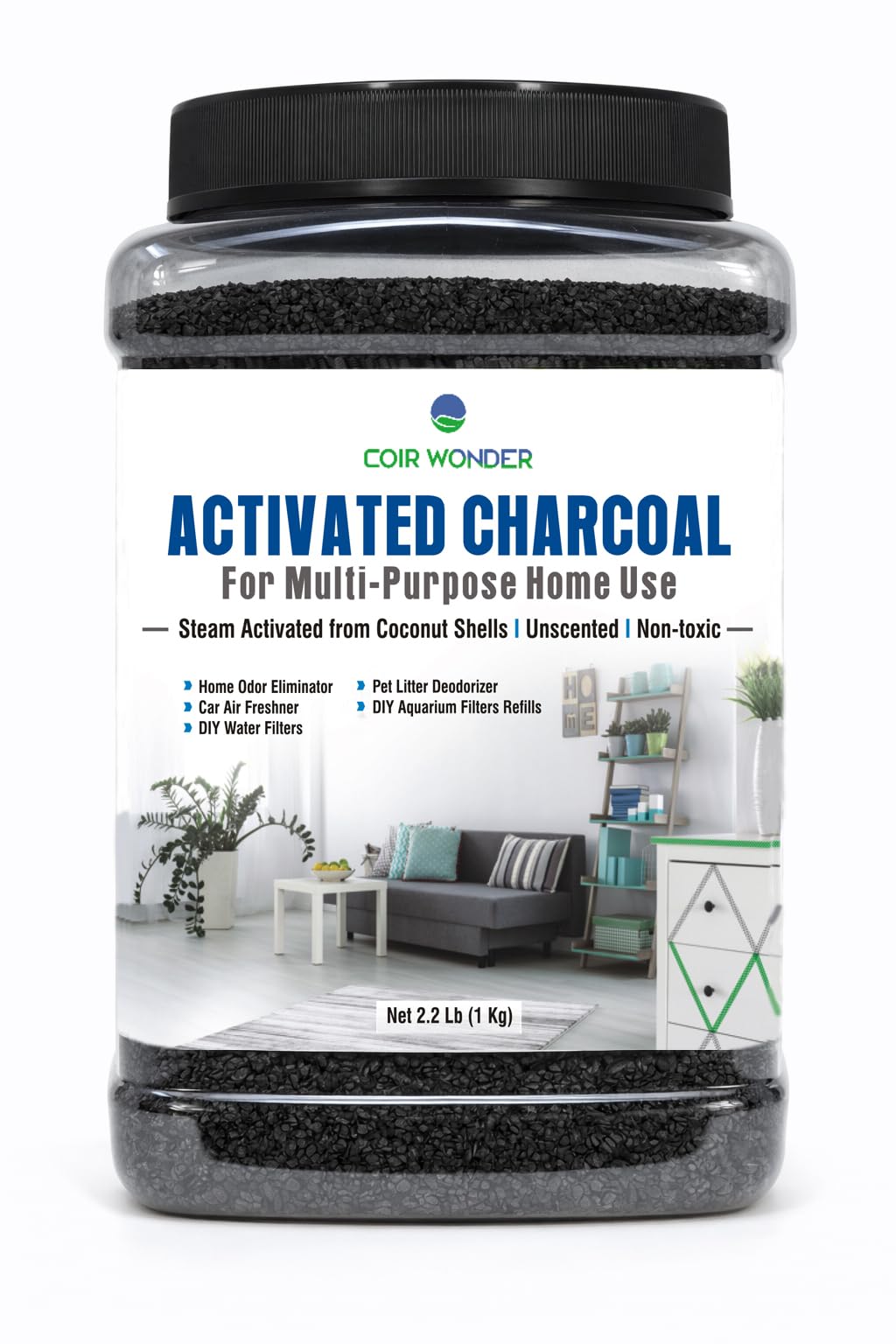 Coir Wonder Activated Charcoal Odor Absorber - 2.2 Lb - Coconut Shell Carbon Granules - Natural Air Purifier for Home, Car, Closet, Fridge, Shoes, Gym