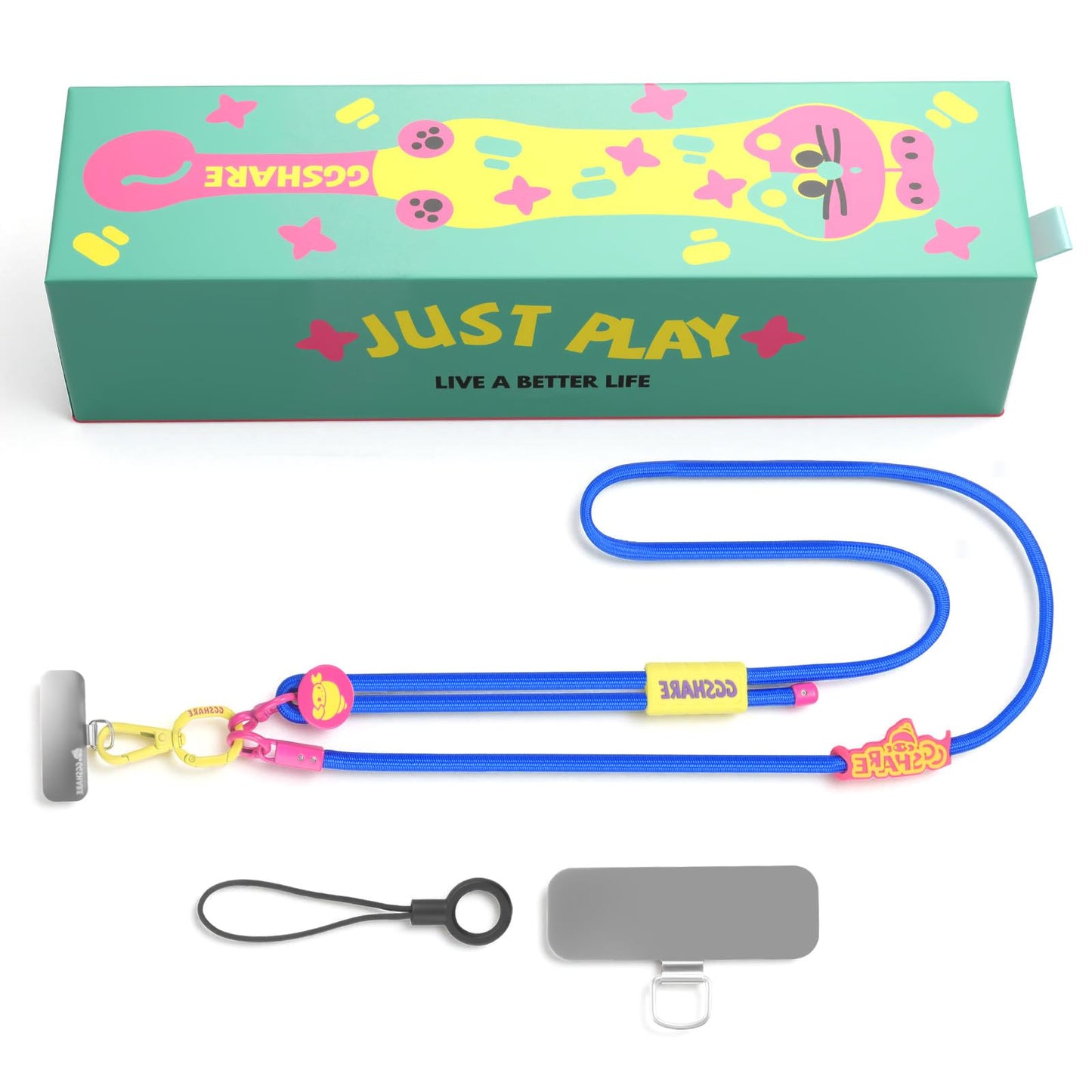 SHQYMBLT Adjustable Length Crossbody Phone Strap with Carabiner Clip, Hands-Free Lanyard, Multi-Color Braided Nylon Cord (Blue)