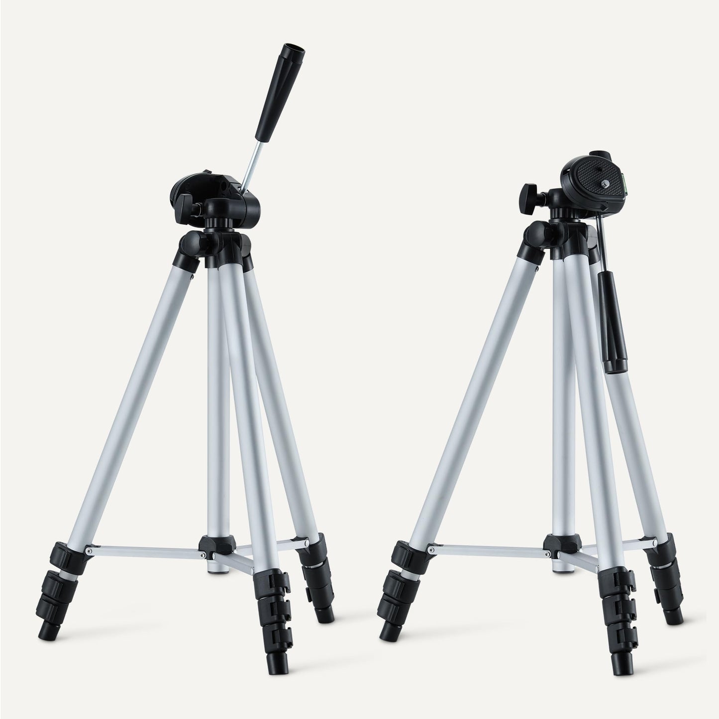 Amazon Basics 50" Lightweight Tripod for Camera and Phone with Travel Bag, Remote Control and Phone Holder, Height Adjustable, Aluminum, Silver