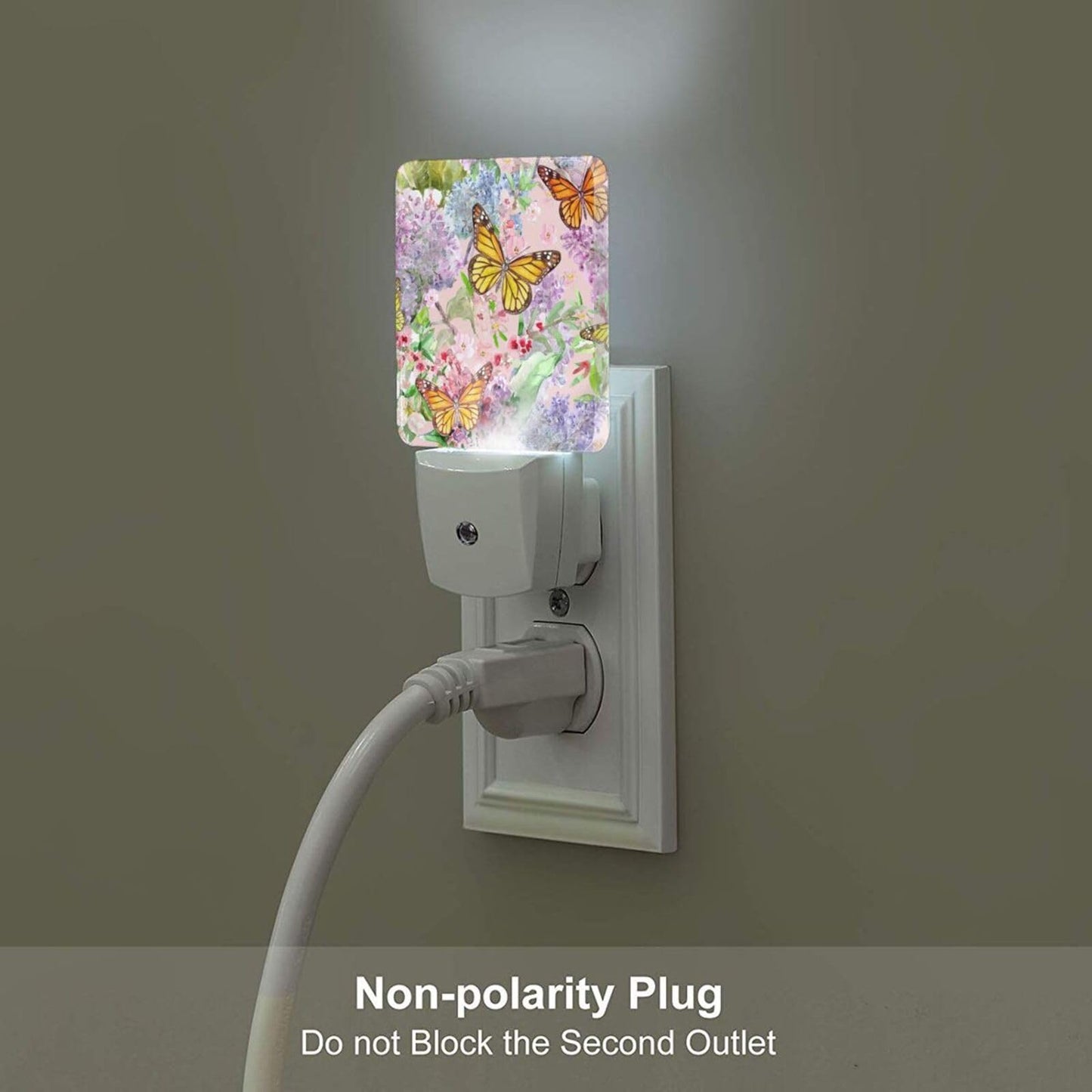 Spring Flowers and Butterflies Night Light ,Plug Into Wall Decor for Stairway,Hallway,Kitchen,Dusk To Dawn Sensor Nightlights for Boys/Girls/Women/Men