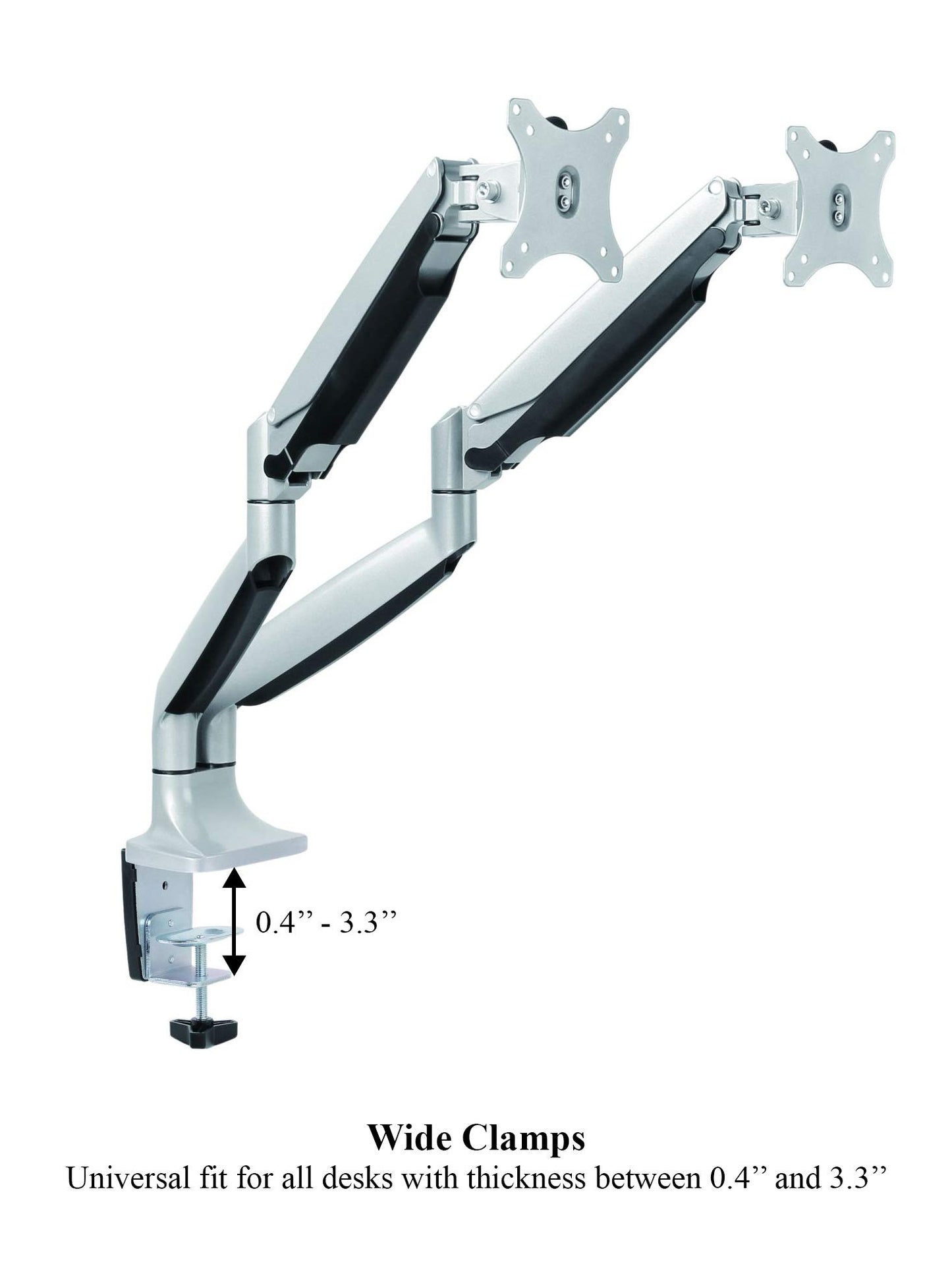 TechOrbits Universal Desk Mount for Dual Monitor - Fits Two 13-30" Monitors with Swivel & Clamp