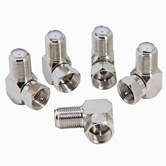 Right Angle Coax Connector, 5 Pack F Type 90 Degree Coaxial Male to Female Cable Connector, RG6 Adapter L Shape for Wall Mounted TV, Modem, Wall