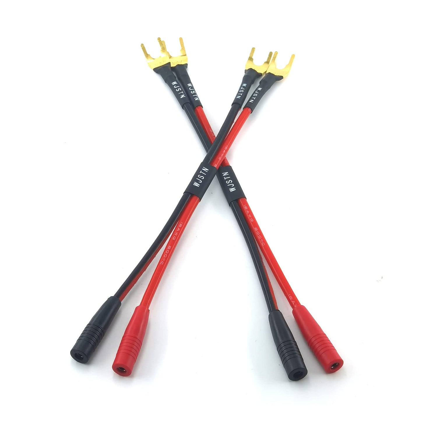 WJSTN Spade Plug to Banana Jack Adapter Cable, 4mm Banana Jack Female to Fork Spades Cable 2 Pack (6in)