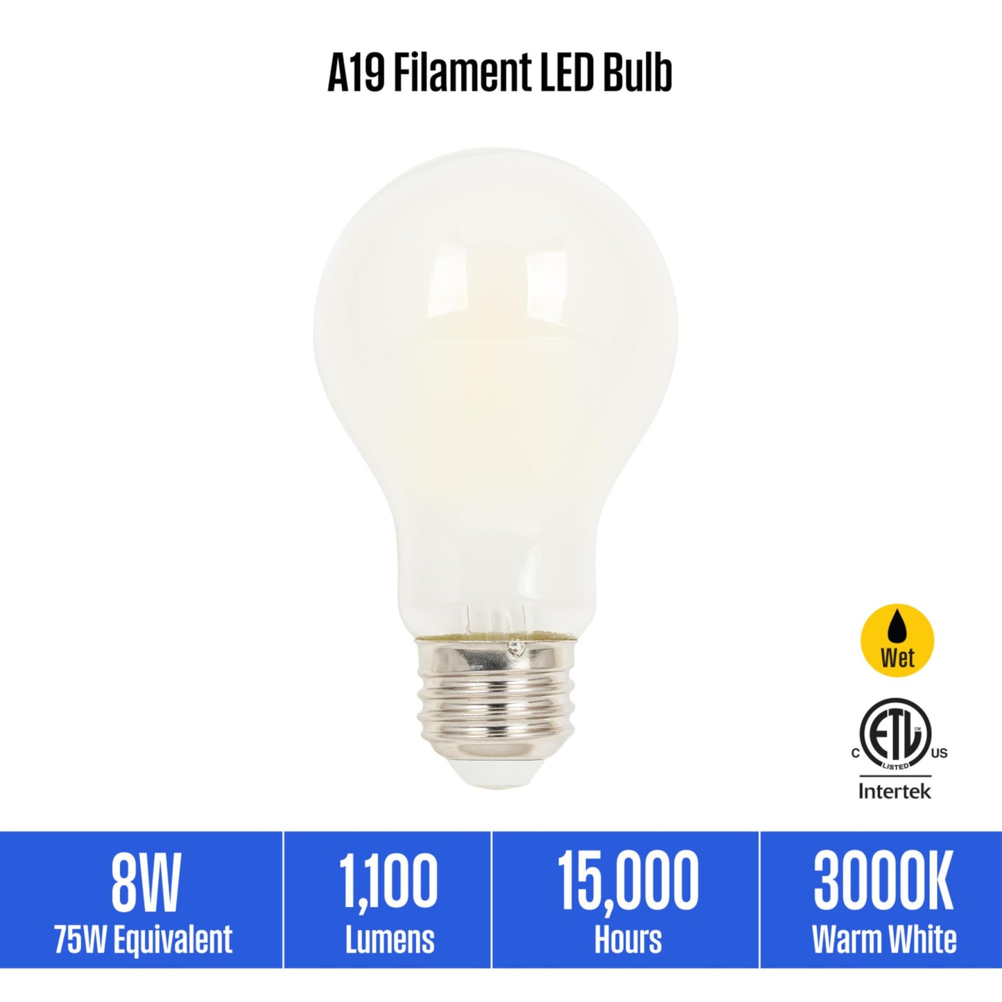 Westinghouse Lighting 5327000 8 Watt (75 Watt Equivalent) A19 Dimmable Soft White Filament LED Light Bulb, Medium Base