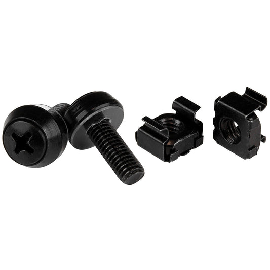 StarTech 50-Pack M6 12mm Screws & Cage Nuts Kit with Tool, TAA, Black Steel