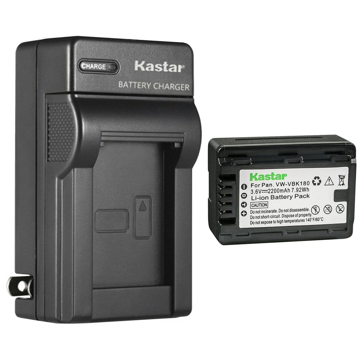 Kastar 1-Pack Battery + AC Wall Charger Replacement for Panasonic VW-VBK180 VW-VBK360 VW-VBL180 VW-VBL180PPK VW-VBL090 VW-VBL090PPK VWVBK180 VWVBK360