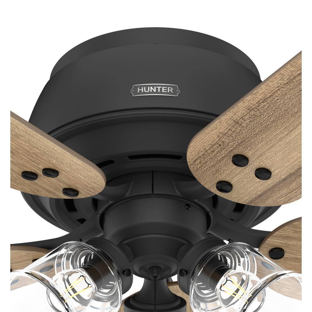 Hunter Fan 52 inch Low Profile Matte Black Finish Indoor Ceiling Fan with LED Light Kit and Pull Chain (Renewed)