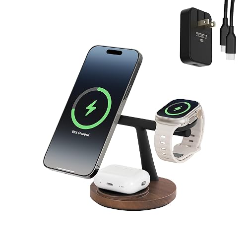 ZenStand Magnetic Wireless Charger, Compatible with iPhone & Apple Watch, Compatible with MagSafe, Walnut Wood Design, 15W Max, Soft-Touch, Wireless
