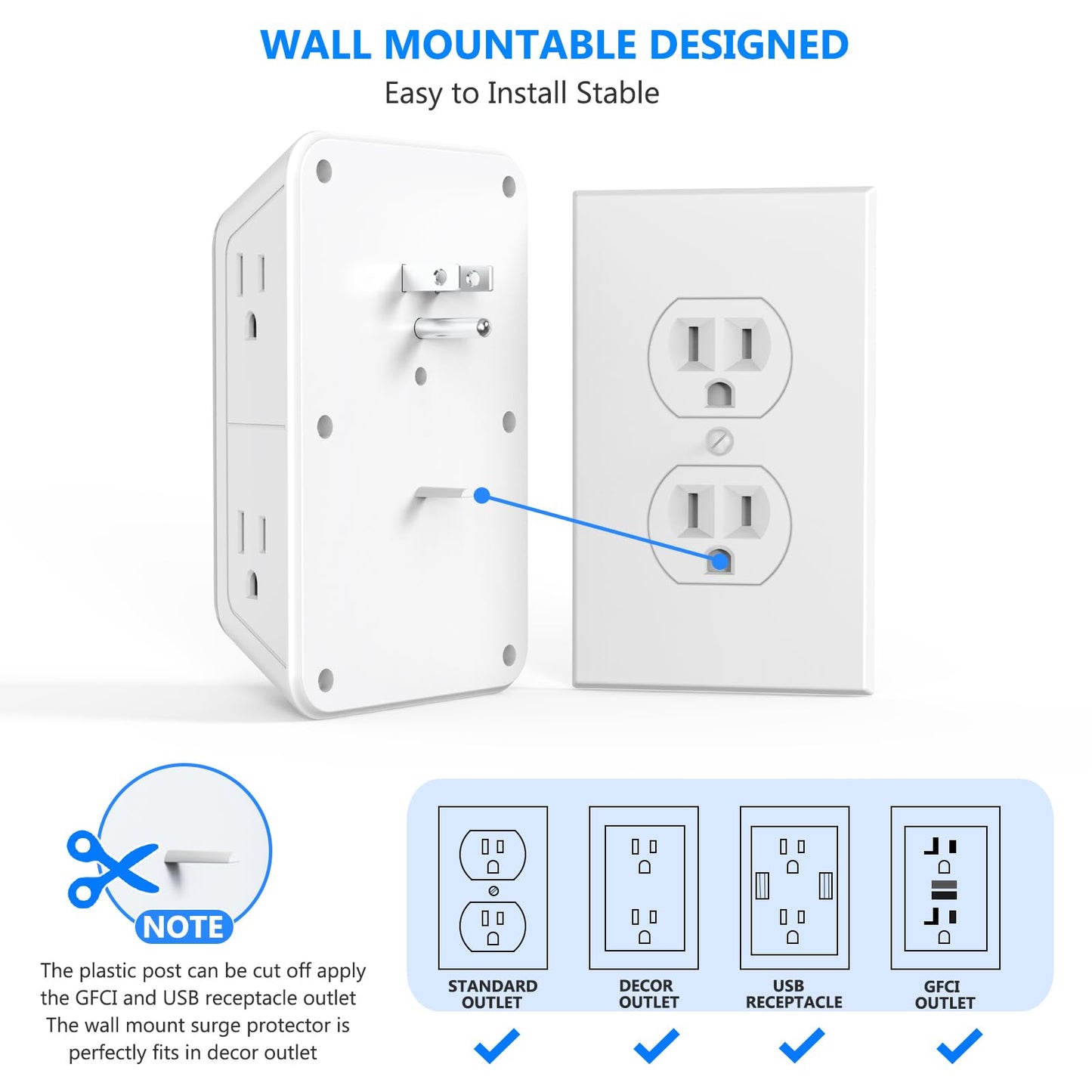 JcBlaon Outlet Extender Surge Protector - 6 Outlet Splitter with 4 USB Ports (2 USB C), Multiple Plug Expander Wall Charger, 3 Sided Multi Plug Wall