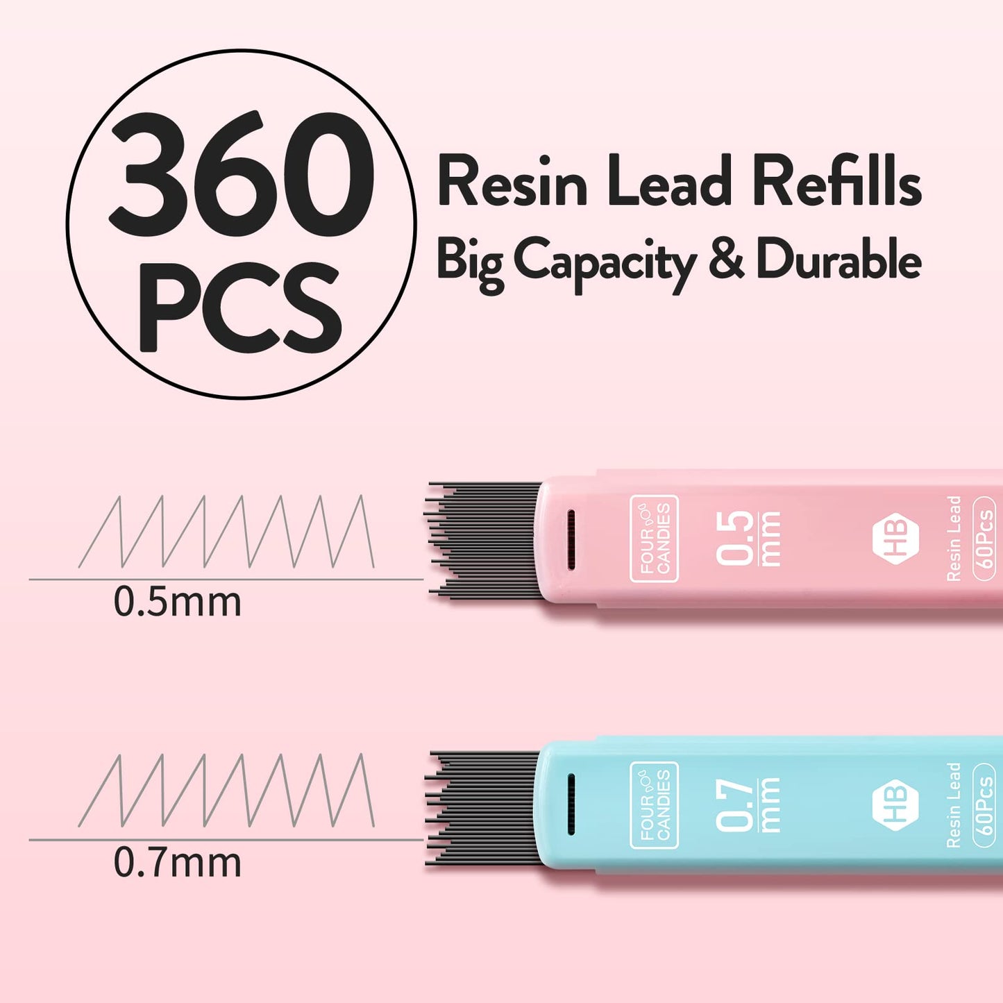 Four Candies Cute Mechanical Pencil Set, 6-Pack 0.5/0.7mm