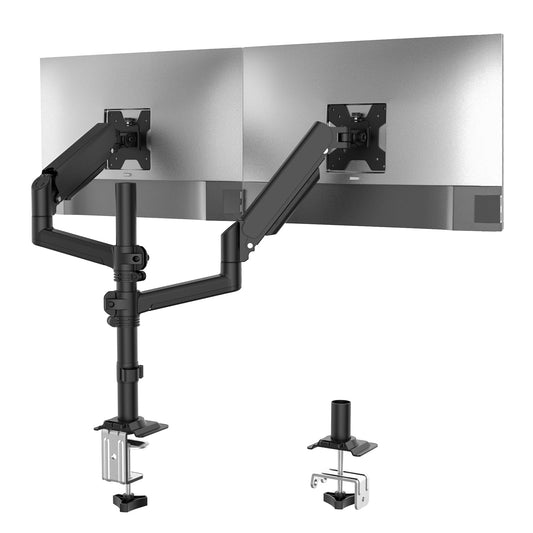 WALI Dual Monitor Mount, 13-32 Inch Adjustable Spring Dual Monitor Arm for Desk Holds Max 19.8 lbs Screens, Swivel Vesa Bracket with C Clamp, Grommet