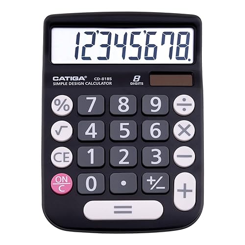 CATIGA Desktop Calculator 8 Digit with Solar Power and Easy to Read LCD Display, Big Buttons, for Home, Office, School, Class and Business, 4 Function