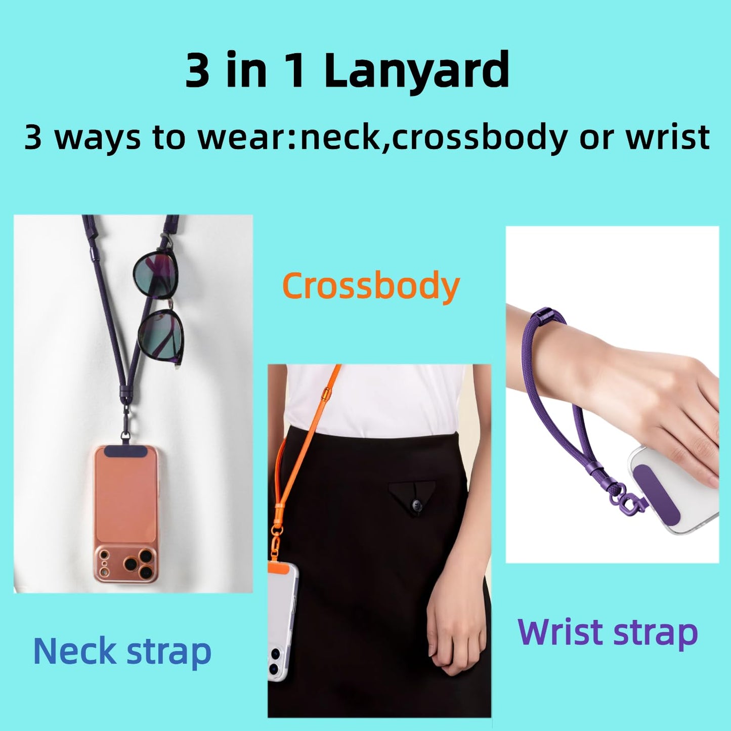 NUANJUYU 3-in-1 Phone Lanyard for Men & Women, Adjustable Anti-Lost Crossbody Neck Wrist Strap with Locking Knob for All Cell Phones?Orange?
