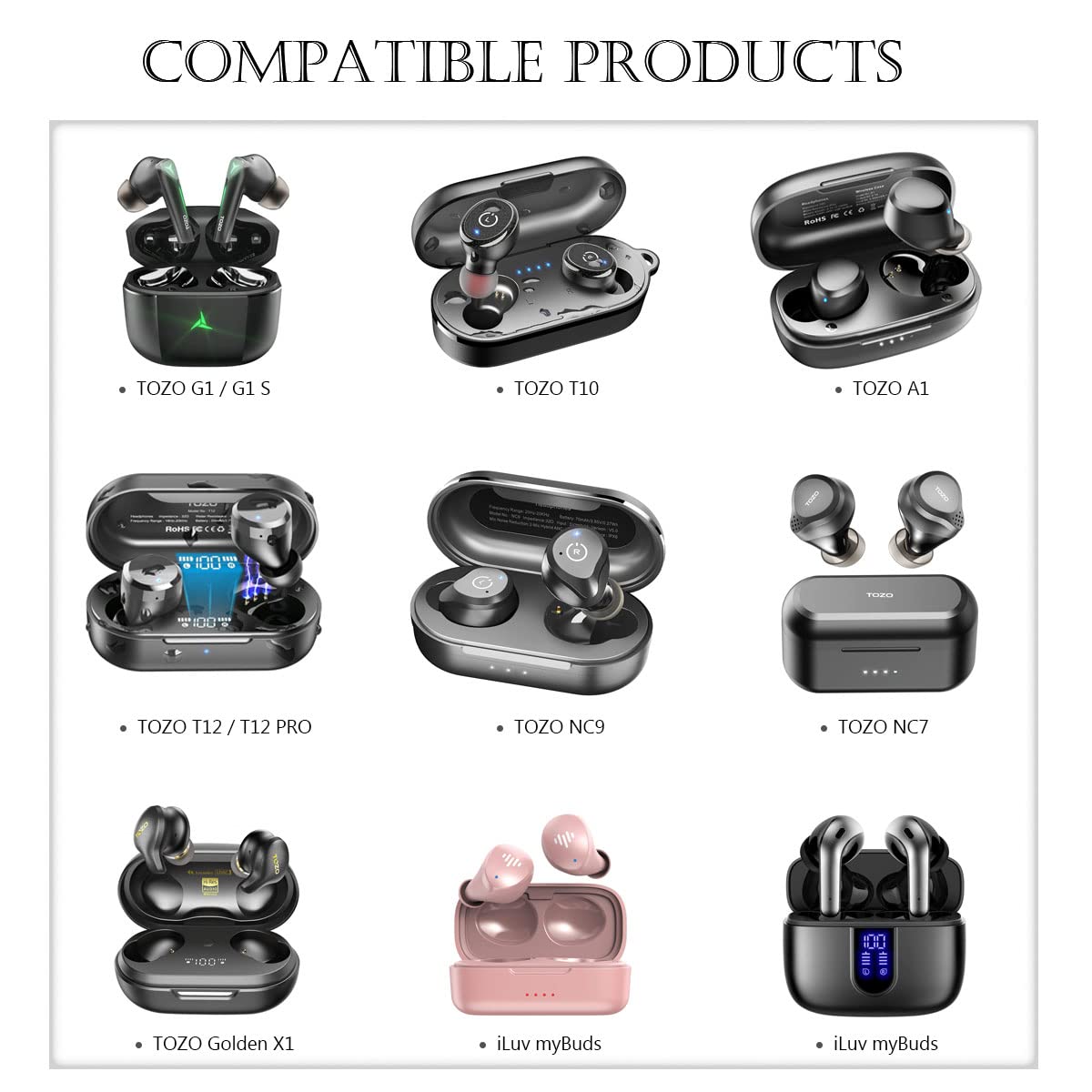 Charger TOZO earphone Cable Compatible for TOZO T10, T12, T12 Pro, T9, T9s, A1, A2, A3, NC9 Pro, NC2, NC7, G1, G1S, W1 W3 W8 PB2, Golden X1 Earbuds