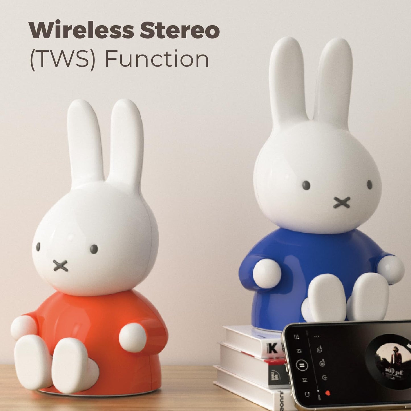 Miffy Portable Bluetooth Speakers, Cute Portable Wireless Speakers with Loud Stereo Sound, Built-in Mic, TF-Card Slot, Dual Pairing,40H Playtime