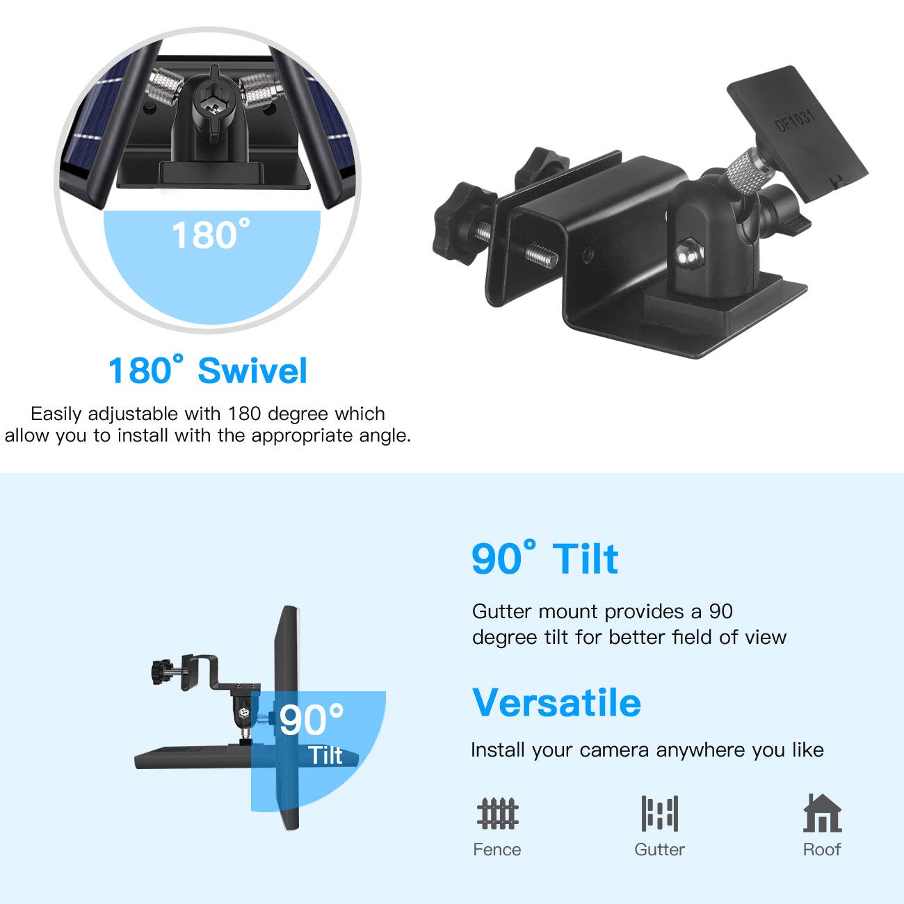 HOLACA Weatherproof Gutter Mount for Ring Solar Panel- Adjustable Aluminum Alloy Outdoor Mount Accessories for Ring Solar Panel (Black)